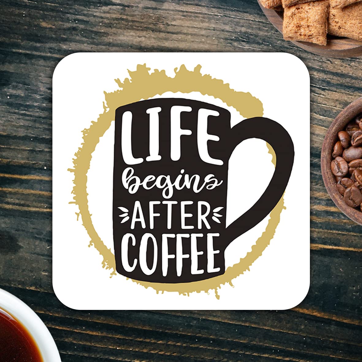 CS497 Life Begins After Coffee Novelty Funny Coffee Tea Drink Gift Glossy MDF Wooden Coaster