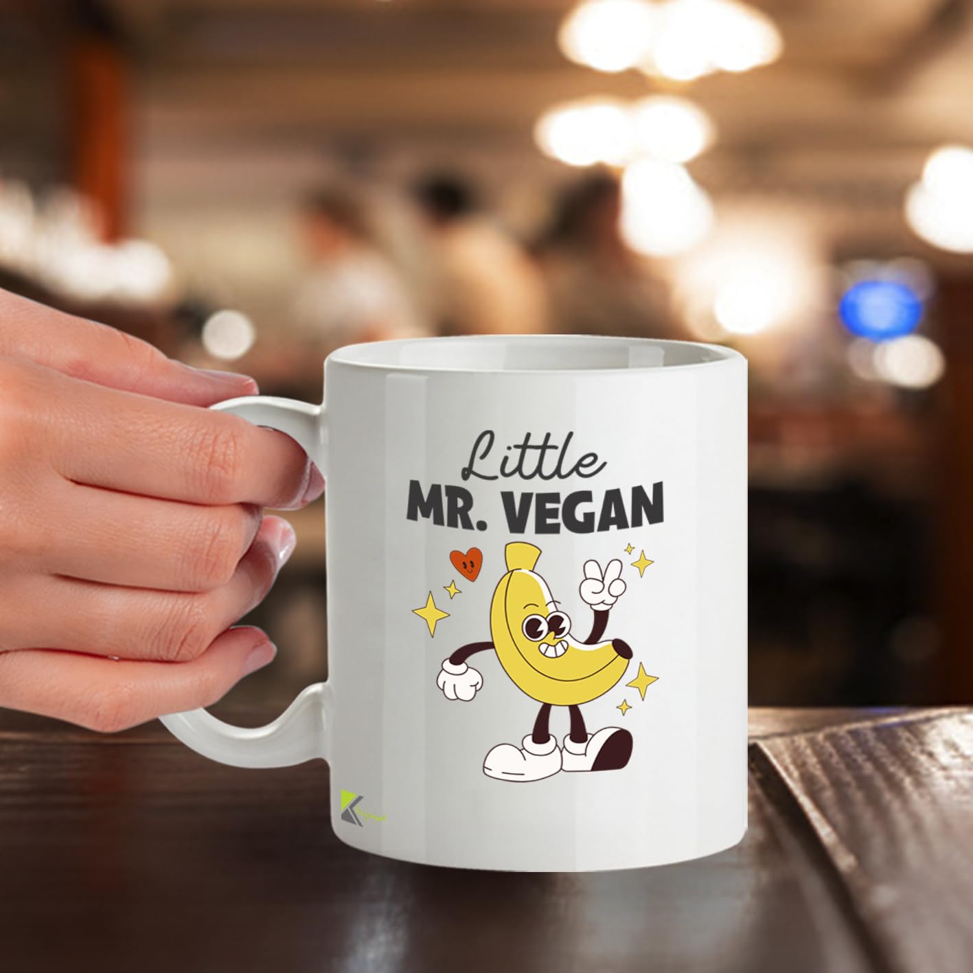 Kruzroyal Little Mr Vegan Mug | Funny Vegan Gift for Men Him | Retro 70s Cartoon Design | 11oz Ceramic Coffee Mug | Dishwasher Microwave Safe