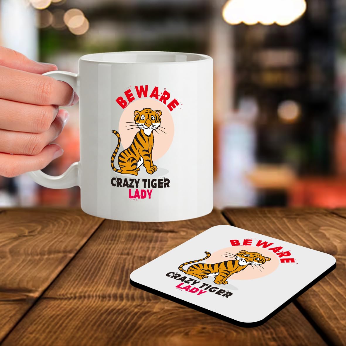 Kruzroyal SM042 Beware Crazy Tiger Lady - 11OZ Mug & Matching Coaster Set