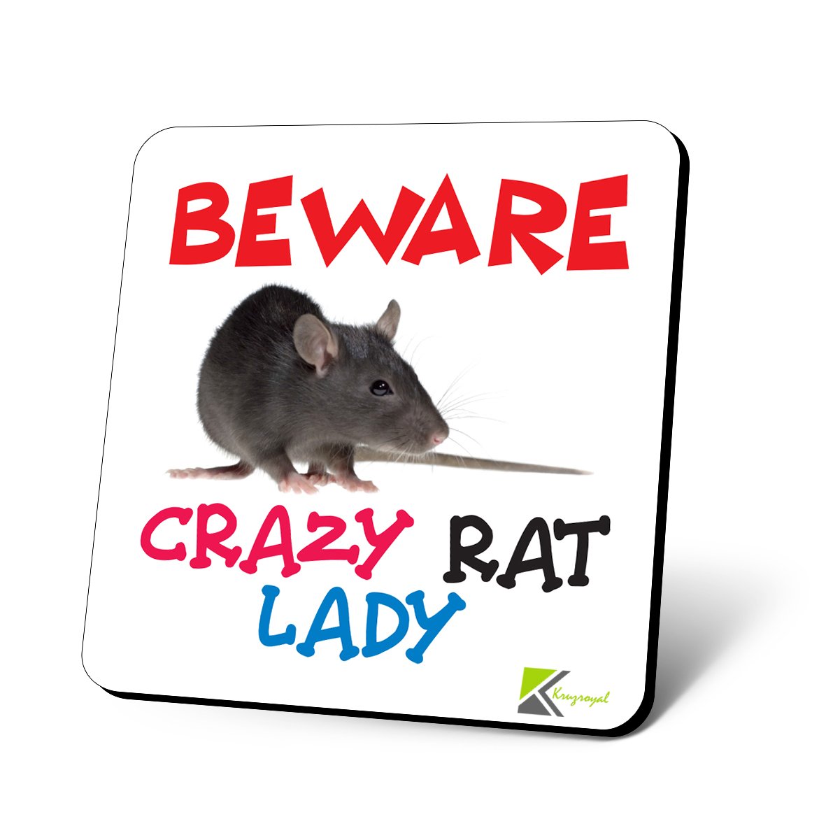 CS917 Beware Crazy Rat Lady Novelty Funny Coffee Tea Drink Gift Glossy MDF Wooden Coaster