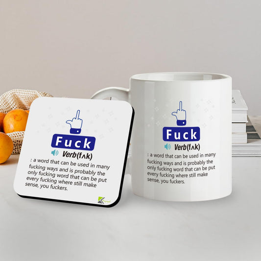 SM037 F*ck Definition Rude Funny - 11OZ Mug & Matching Coaster Set for Office Collegue Friend
