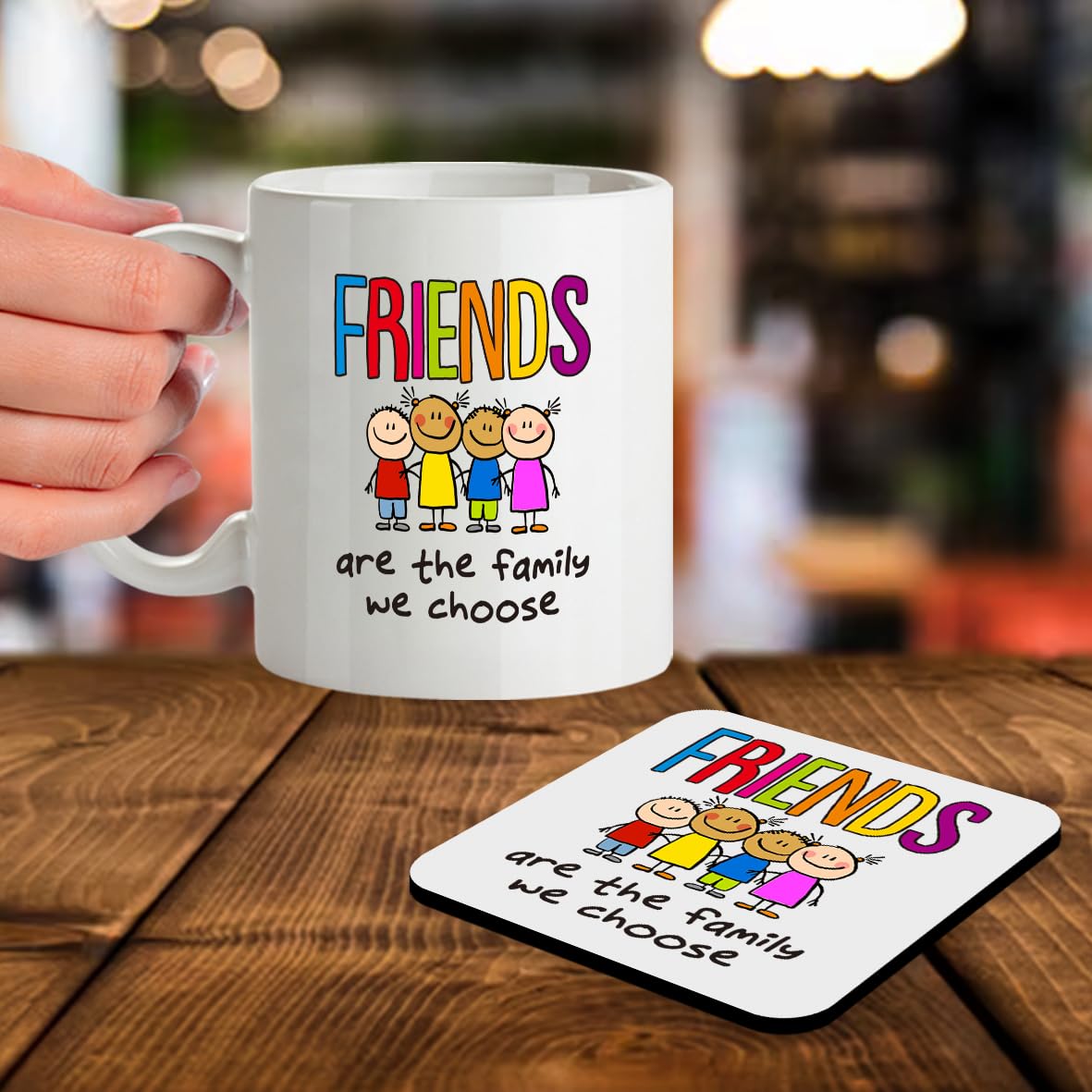 Kruzroyal SM007 Friends are The Family we Choose - Mug & Matching Coaster Set