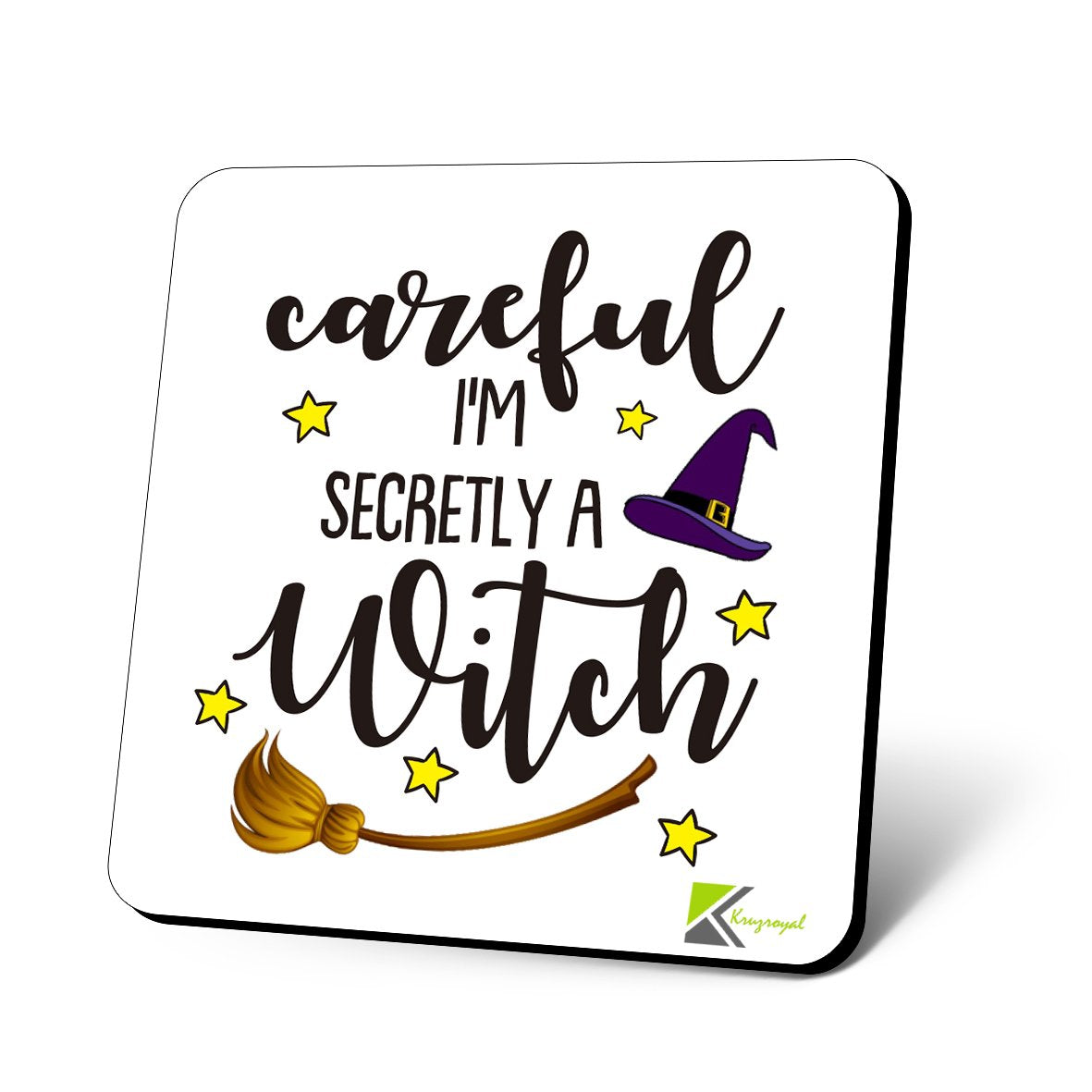 CS865 Careful I'm Secretly a Witch Novelty Funny Coffee Tea Drink Gift Glossy MDF Wooden Coaster
