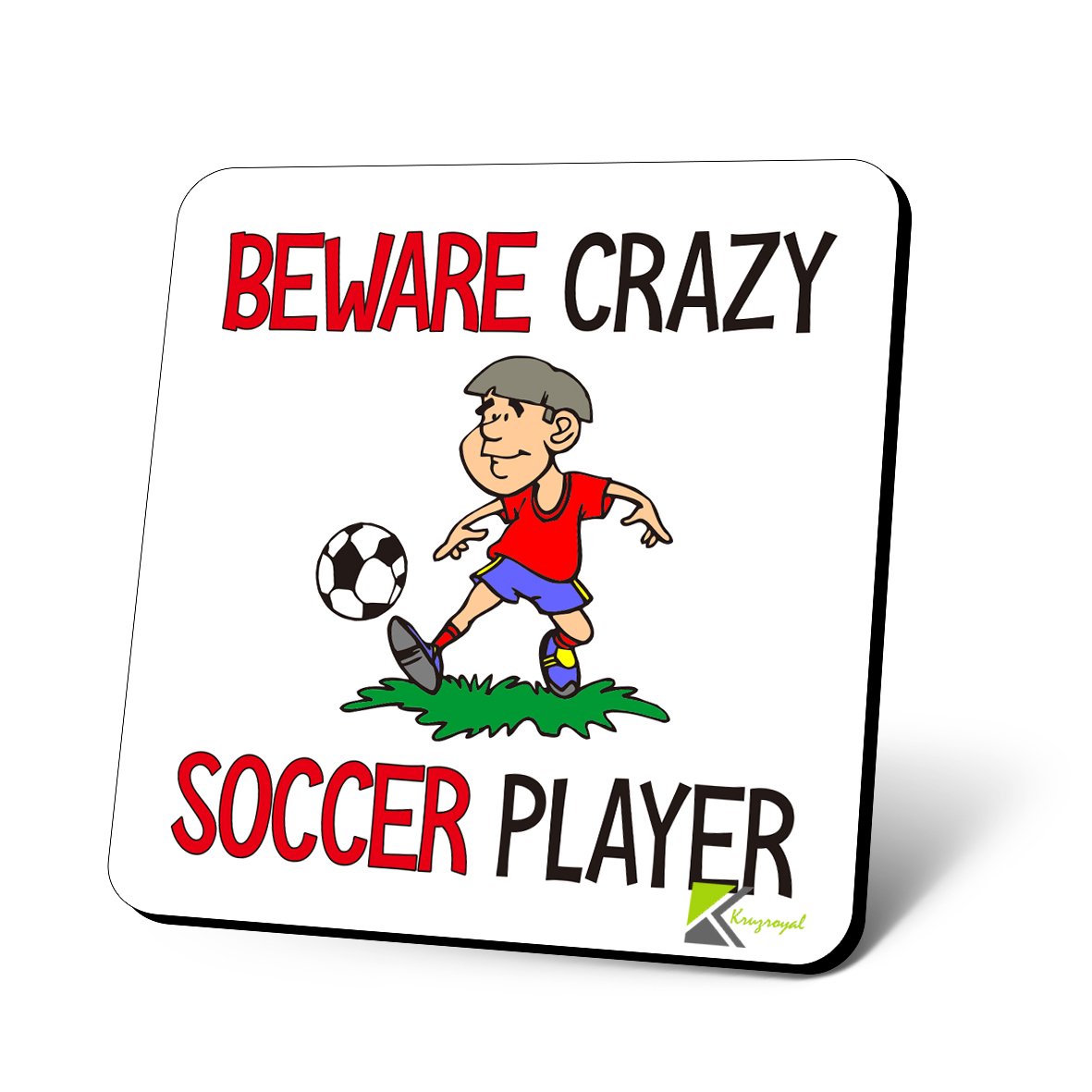 CS802 Beware Crazy Soccer Player Novelty Funny Coffee Tea Drink Gift Glossy MDF Wooden Coaster