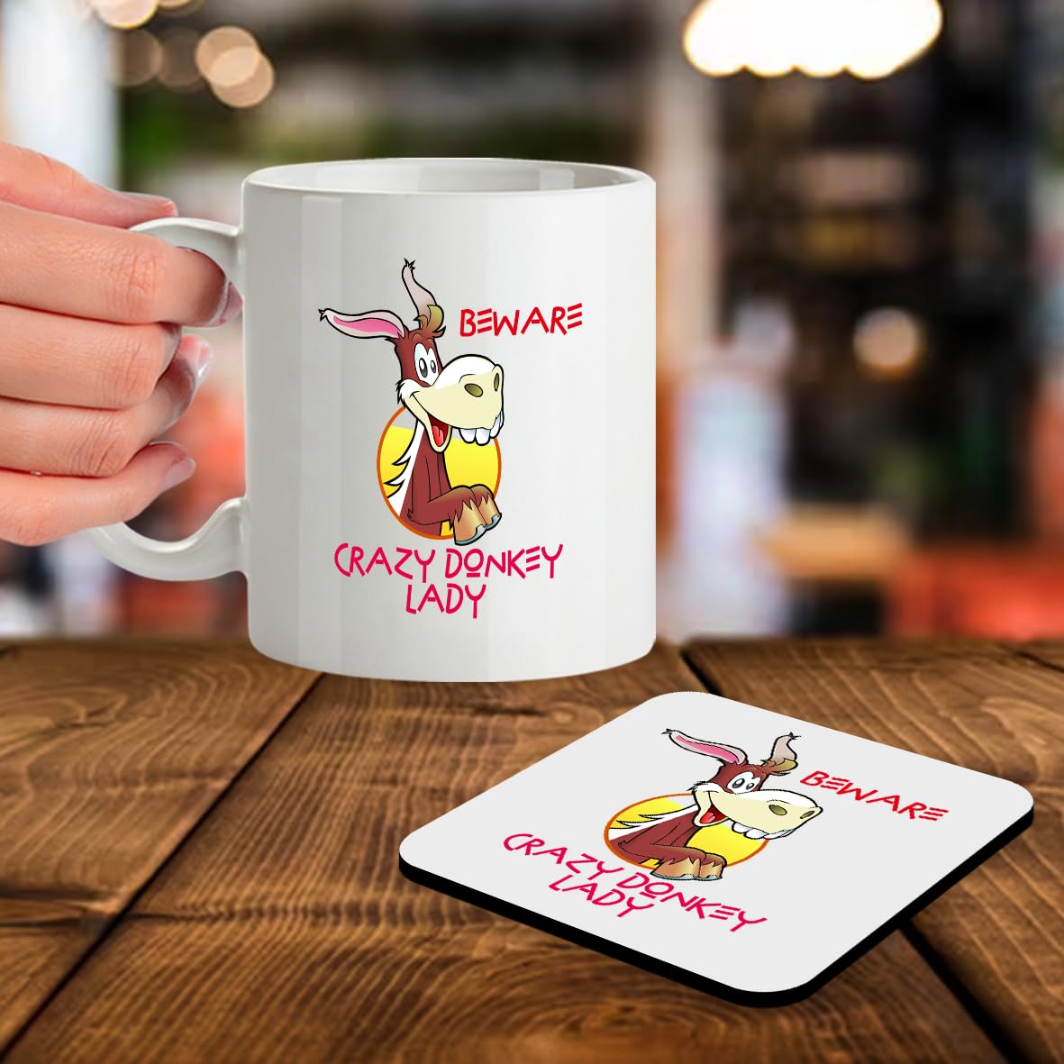 Kruzroyal SM043 Beware Crazy Donkey Lady - 11OZ Mug & Matching Coaster Set
