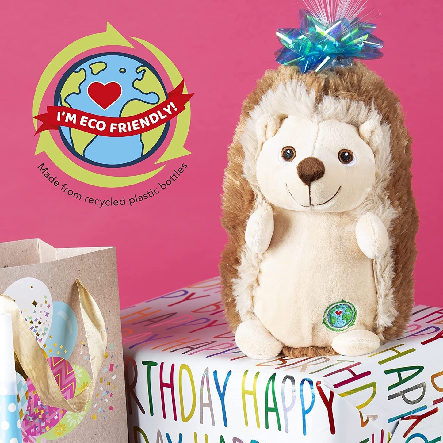 PMS 443230 Planet Eco Plush Hedgehog -Cute Hedgehog Stuffed Animal Plush, White and Brown - 12" - (Pack of 1) - Ideal for Kids' Birthdays, Holidays, and Special Occasions