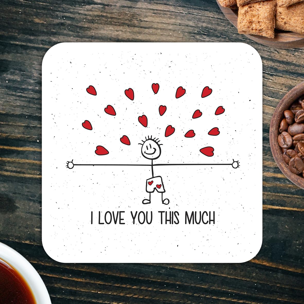 Kruzroyal I Love You This Much Coaster - Funny Valentine’s Day Gift, Romantic Glossy MDF Wooden Drinks Coaster - Novelty Anniversary Present (CS195)