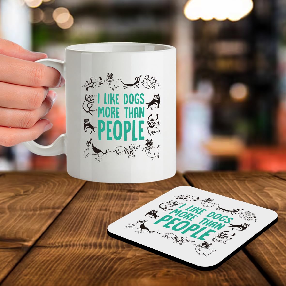 Kruzroyal SM077 I Like Dogs More Than People - 11OZ Mug & Matching Coaster Set - for Dog Dad, Dog Mum, Dog Parent, Dog Lover