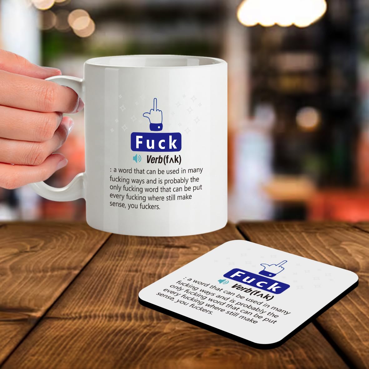 SM037 F*ck Definition Rude Funny - 11OZ Mug & Matching Coaster Set for Office Collegue Friend