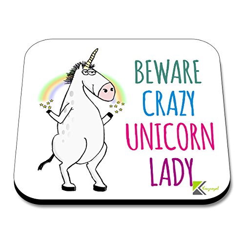 CS064 Beware Crazy Unicorn Lady Novelty Funny Coffee Tea Drink Gift Glossy MDF Wooden Coaster
