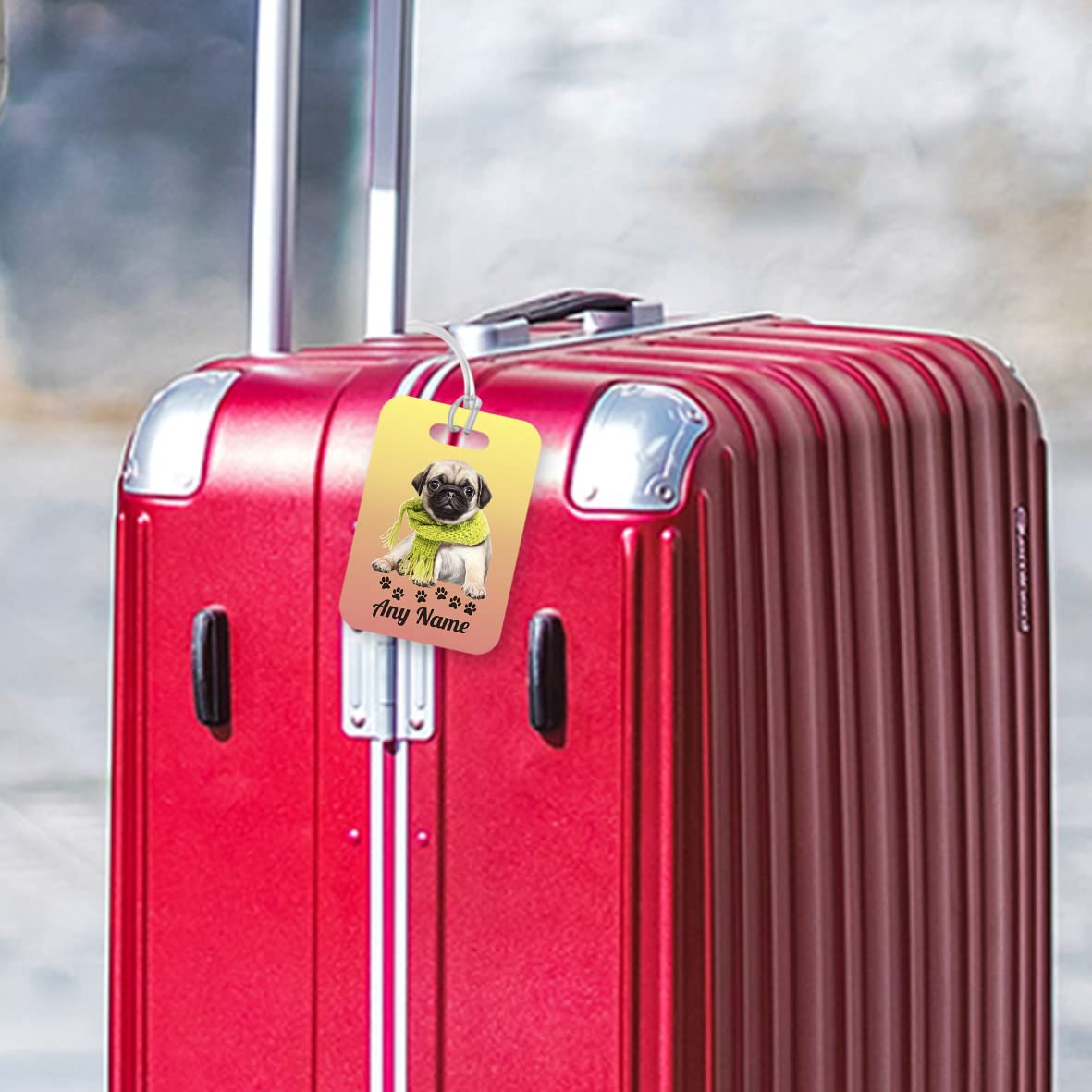 PLT233 Personalised Name Pug Dog Novelty Funny Unique Designer Gift Glossy Plastic Suitcase Luggage Tag