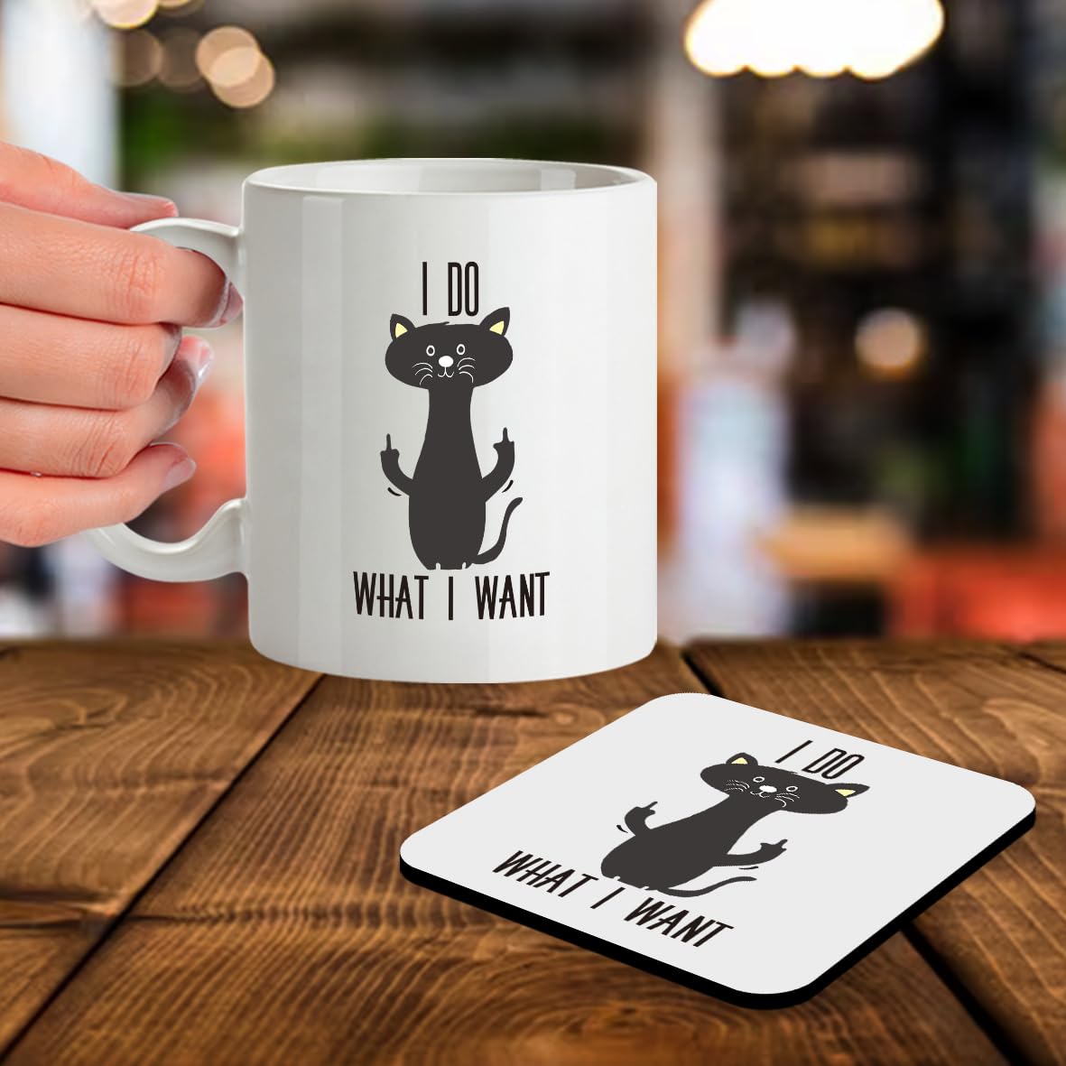 SM047 I do what i want - Cat Lover Gifts For Women - Funny Crazy Grumpy Cat Mom Or Dad - Inspirational & Sarcastic Mug Gifts For Bosses, Employees, Family And Friends - 11OZ Mug & Matching Coaster Set