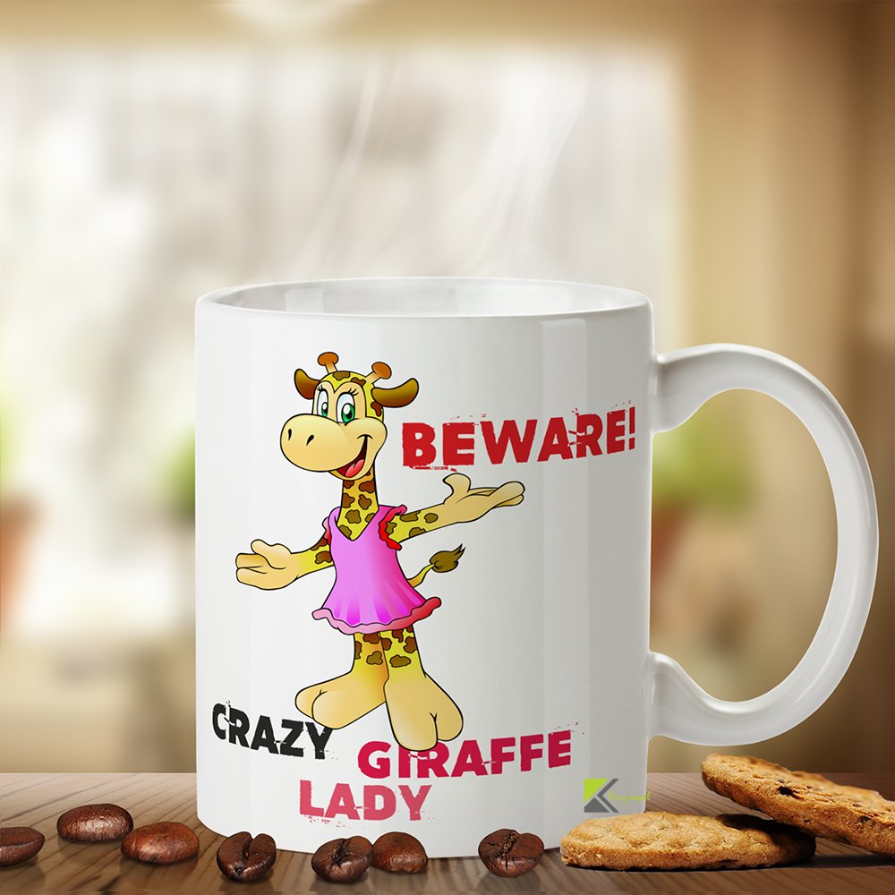 Kruzroyal Crazy Giraffe Lady Funny Mug, Novelty Coffee Cup, Gift for Women, Animal Lover