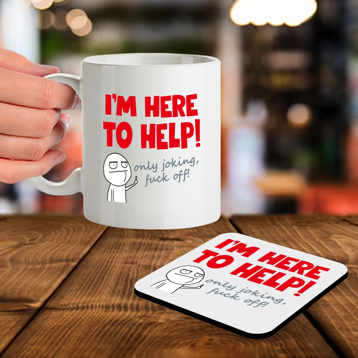 Kruzroyal SM094 I'm Here to Help! only Joking, fu*k Off! - 11OZ Mug & Matching Coaster Set for Customer Service Helpdesk Funny Rude