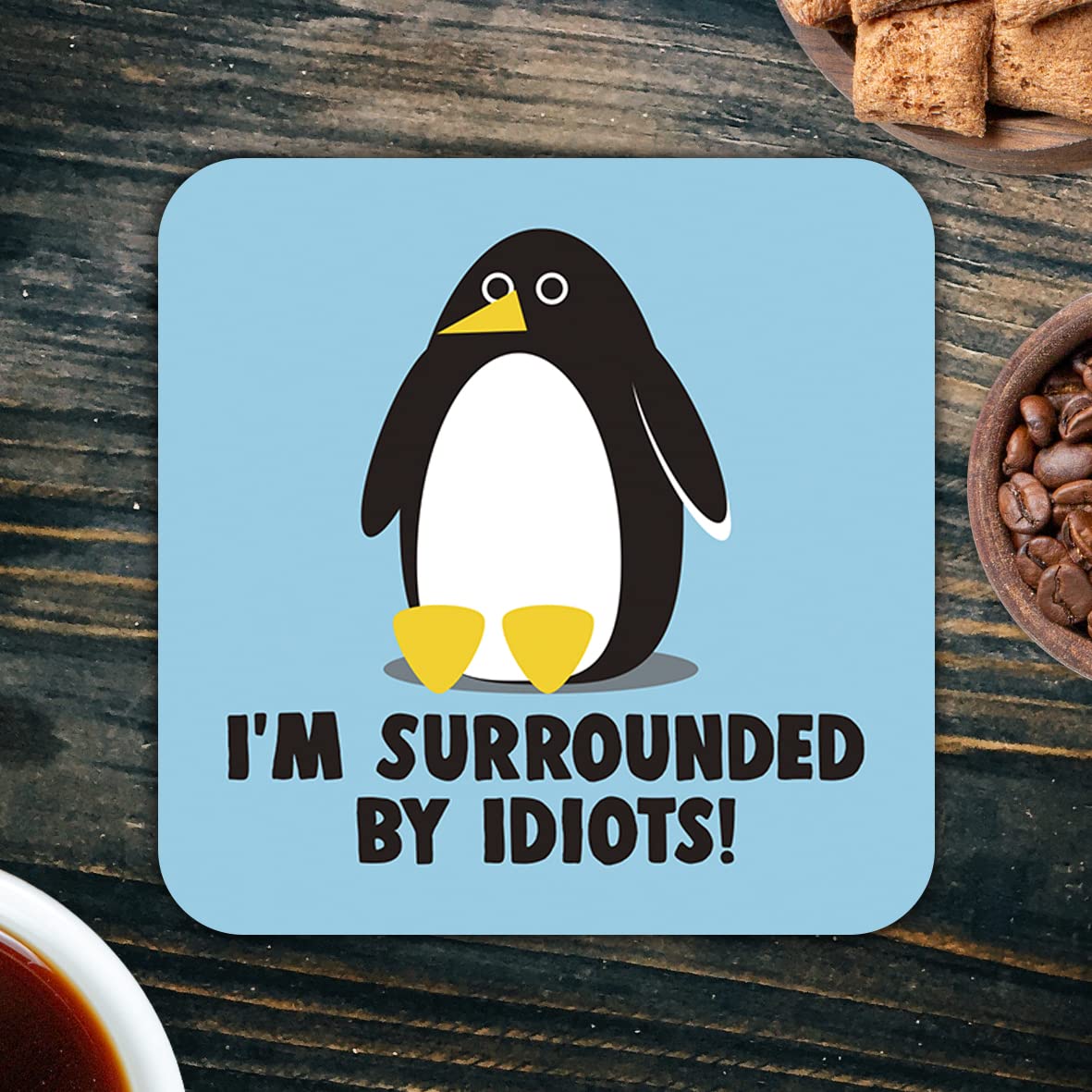 CS633 I'm Surrounded by Idiots! Novelty Funny Coffee Tea Drink Gift Glossy MDF Wooden Coaster