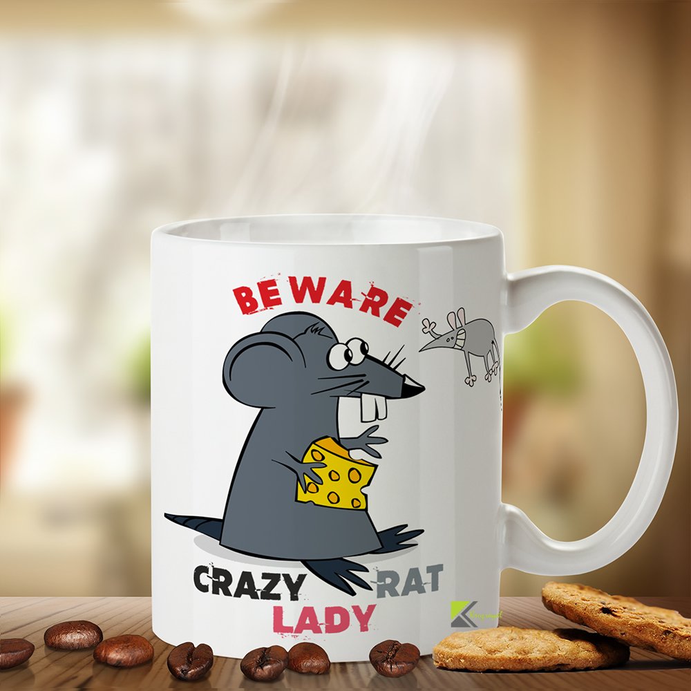 Kruzroyal Crazy Rat Lady Funny Mug, Beware Crazy Rat Lady Funny Novelty Great Gift Idea Coffee Tea Cup Pet Rat Owner Gift for Women