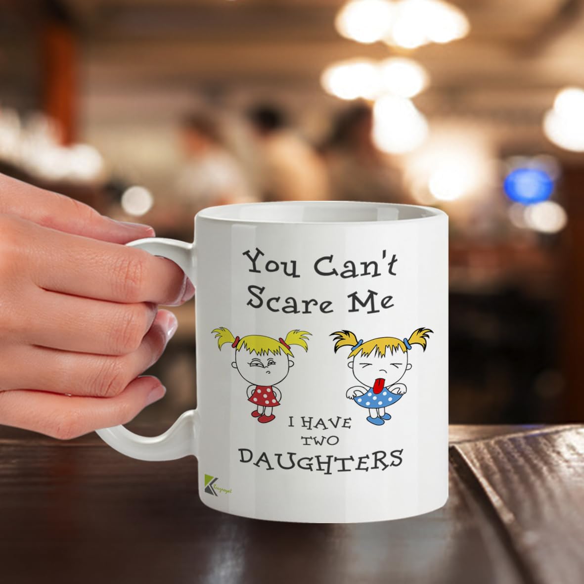 Kruzroyal Funny Parent Mug, You Can't Scare Me I Have Two Daughters Design, Novelty Gift for Dad or Mum, White Ceramic Coffee Cup, 11 oz DZ193