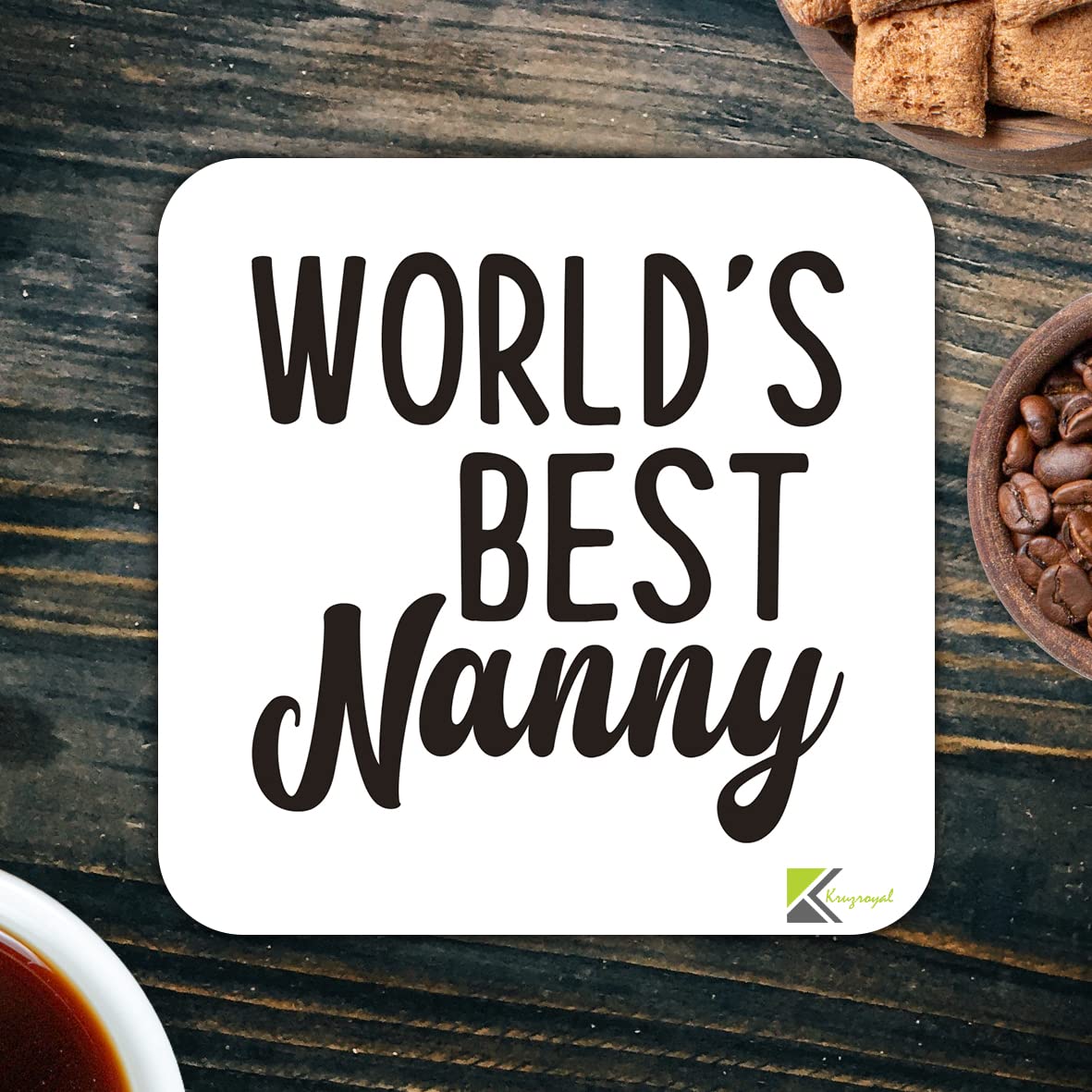 WB037 World's Best Nanny MDF Wooden Coaster by Kruzroyal | Gift for Nanny | Unique Novelty Present | 9cm x 9cm | Coffee Tea MDF Wooden Coaster