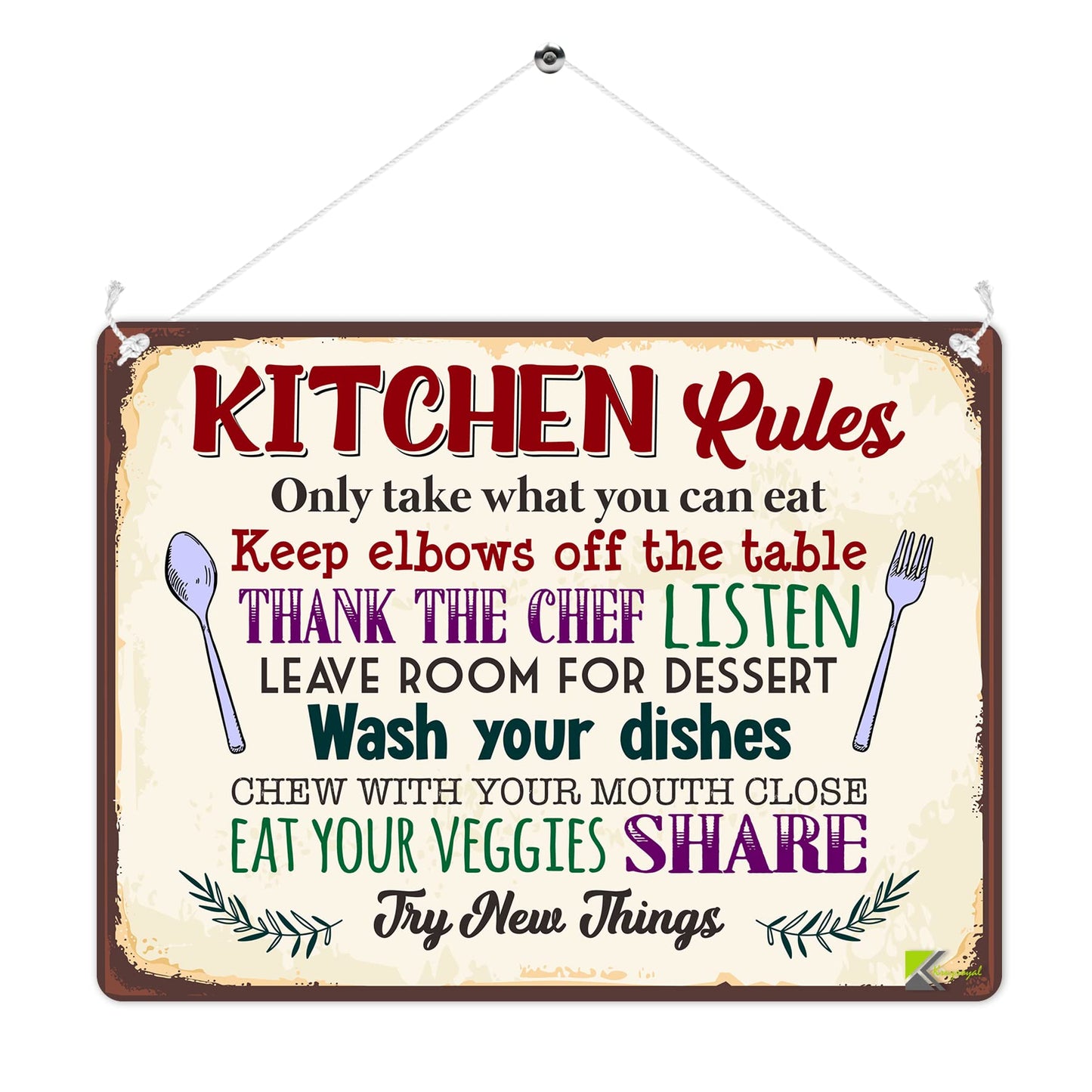 MP299 Kitchen Rules Funny Novelty Retro Vintage Metal Wall Sign Plaque 20cm x 15cm
