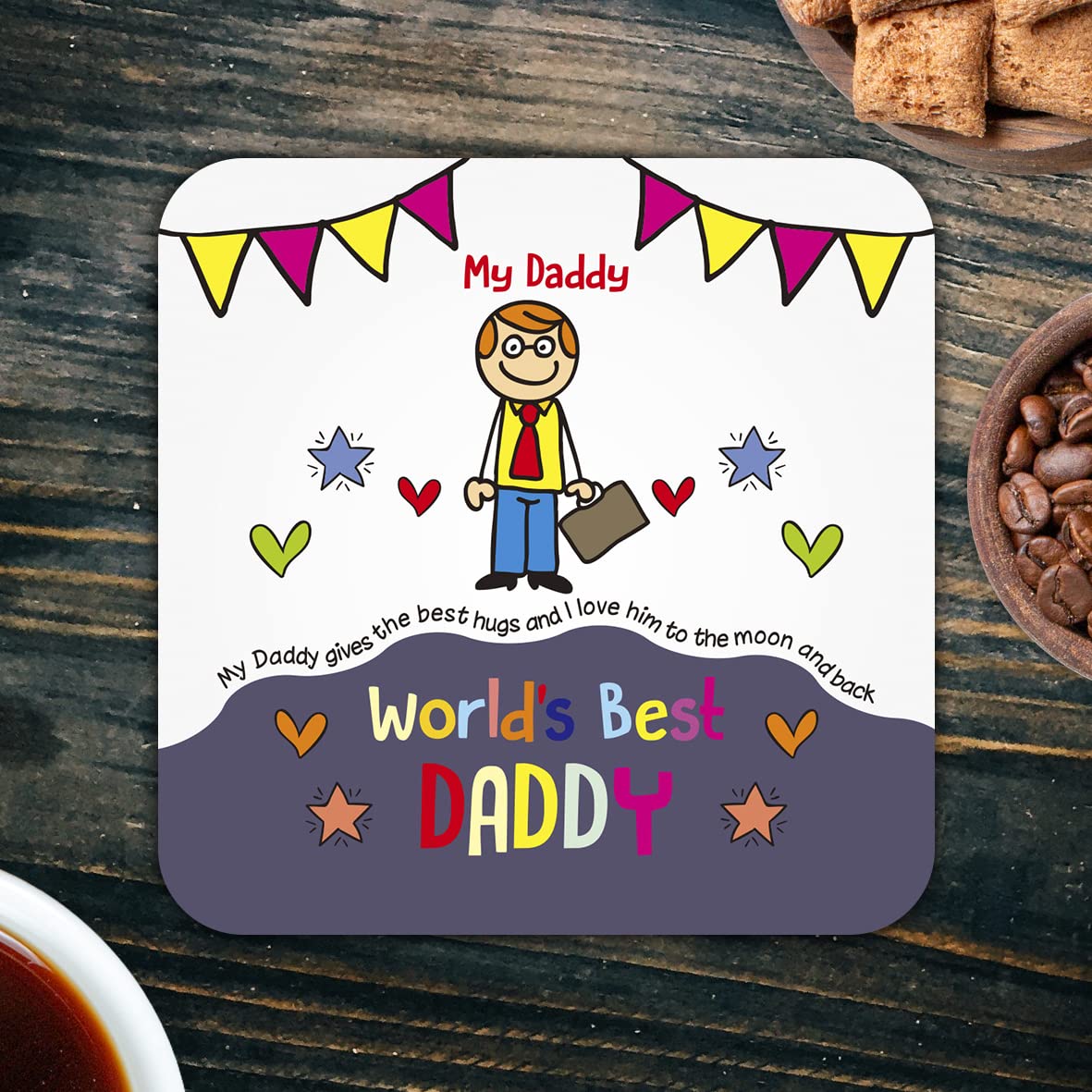 CS689 World's Best Daddy Novelty Funny Coffee Tea Drink Gift Glossy MDF Wooden Coaster