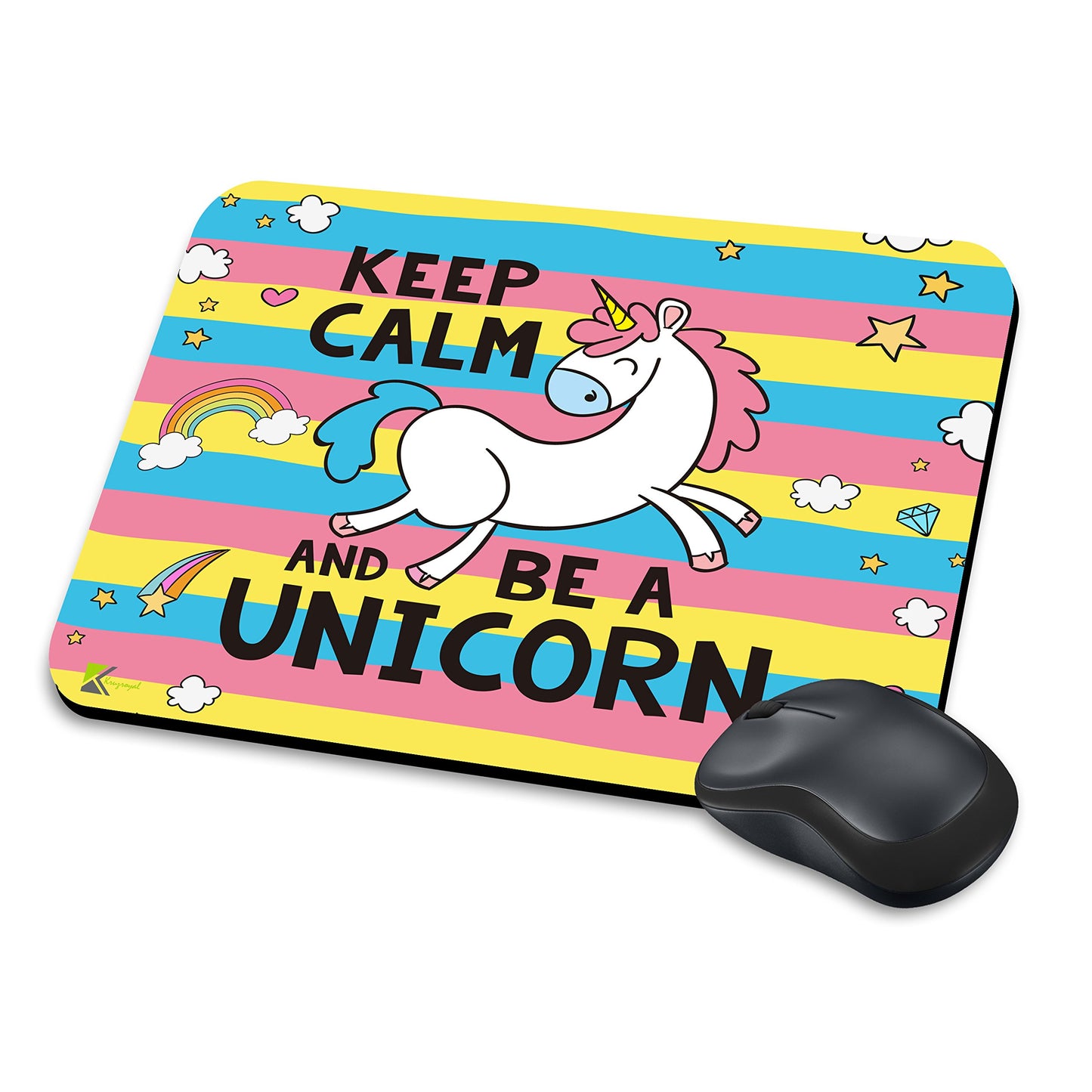 MM001 - Keep calm and be a unicorn/rainbow Funny Novelty Gift Mousemat/MousePad Anti Slip Laptop Computer PC Mouse Mat