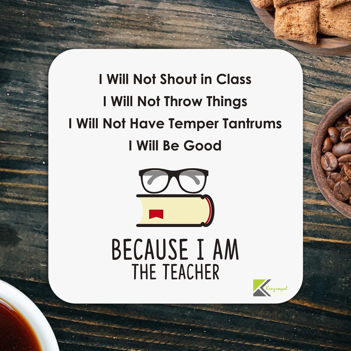 Funny Teacher Coaster "I Am The Teacher" Novelty Coffee Tea Drink Gift Glossy MDF Wooden Coaster Humorous Term End of Year | Christmas | Leaving Gift for Teachers, Teaching Assistants