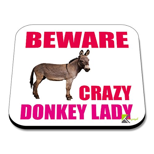 CS060 Beware Crazy Donkey ladyNovelty Funny Coffee Tea Drink Gift Glossy MDF Wooden Coaster