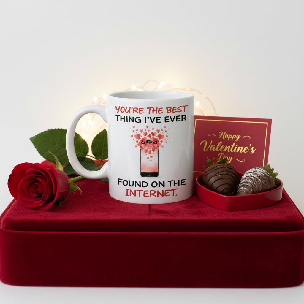 Kruzroyal Funny Anniversary Mug - You’re The Best Thing I’ve Ever Found on The Internet - Novelty Gift for Boyfriend, Girlfriend, Husband, Wife - Internet Dating Birthday Present - 11oz Ceramic Cup