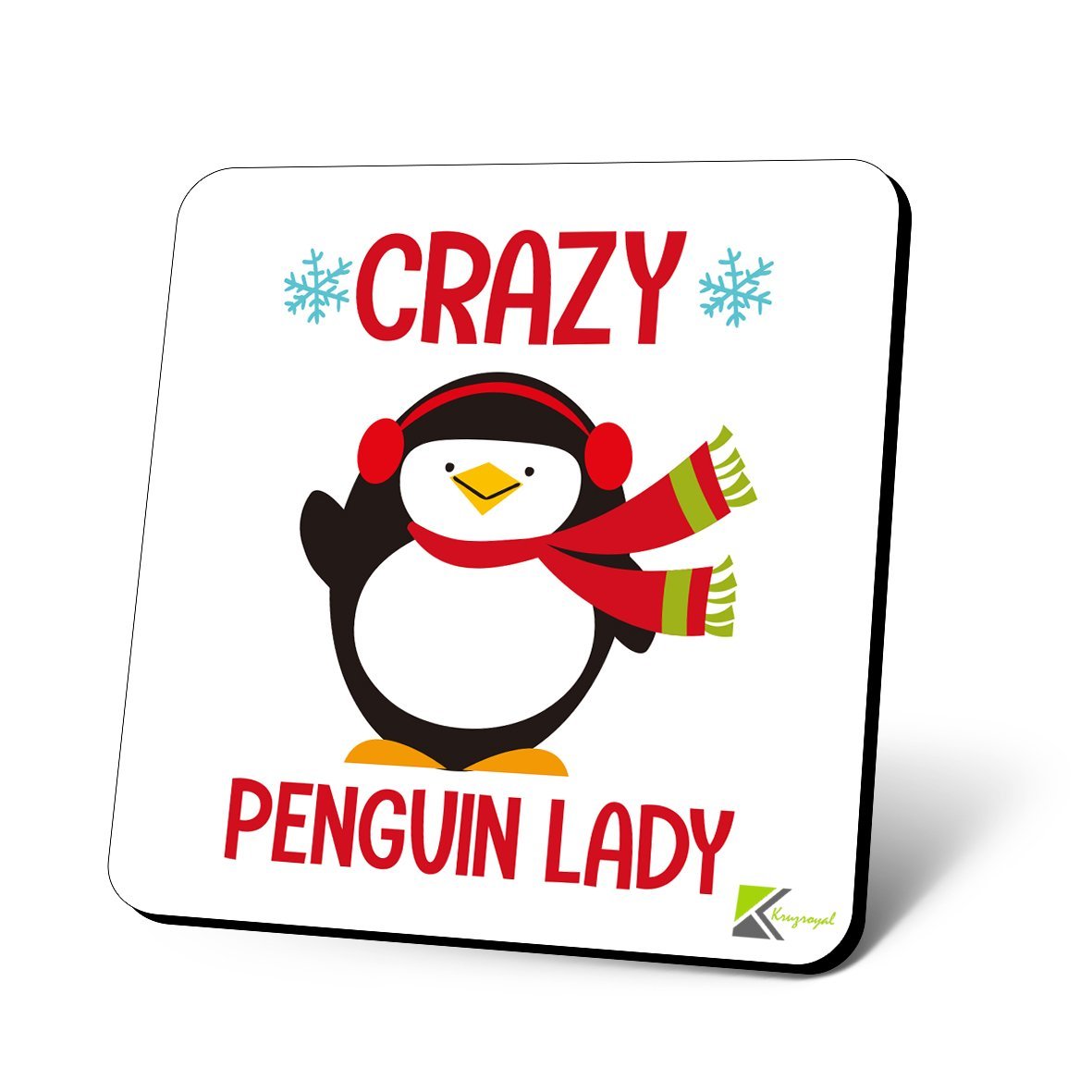 CS1026 Crazy Penguin Lady Novelty Funny Coffee Tea Drink Christmas Gift Glossy MDF Wooden Coaster