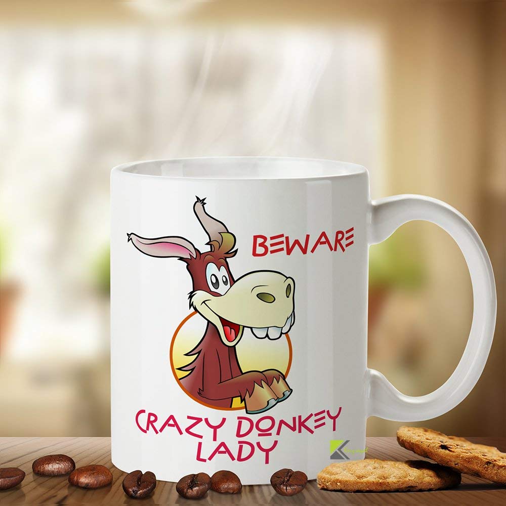 Kruzroyal Donkey Mug - Beware Crazy Donkey Lady Funny Novelty Gift Idea Coffee Tea Cup - Unique Gift for Donkey Lovers