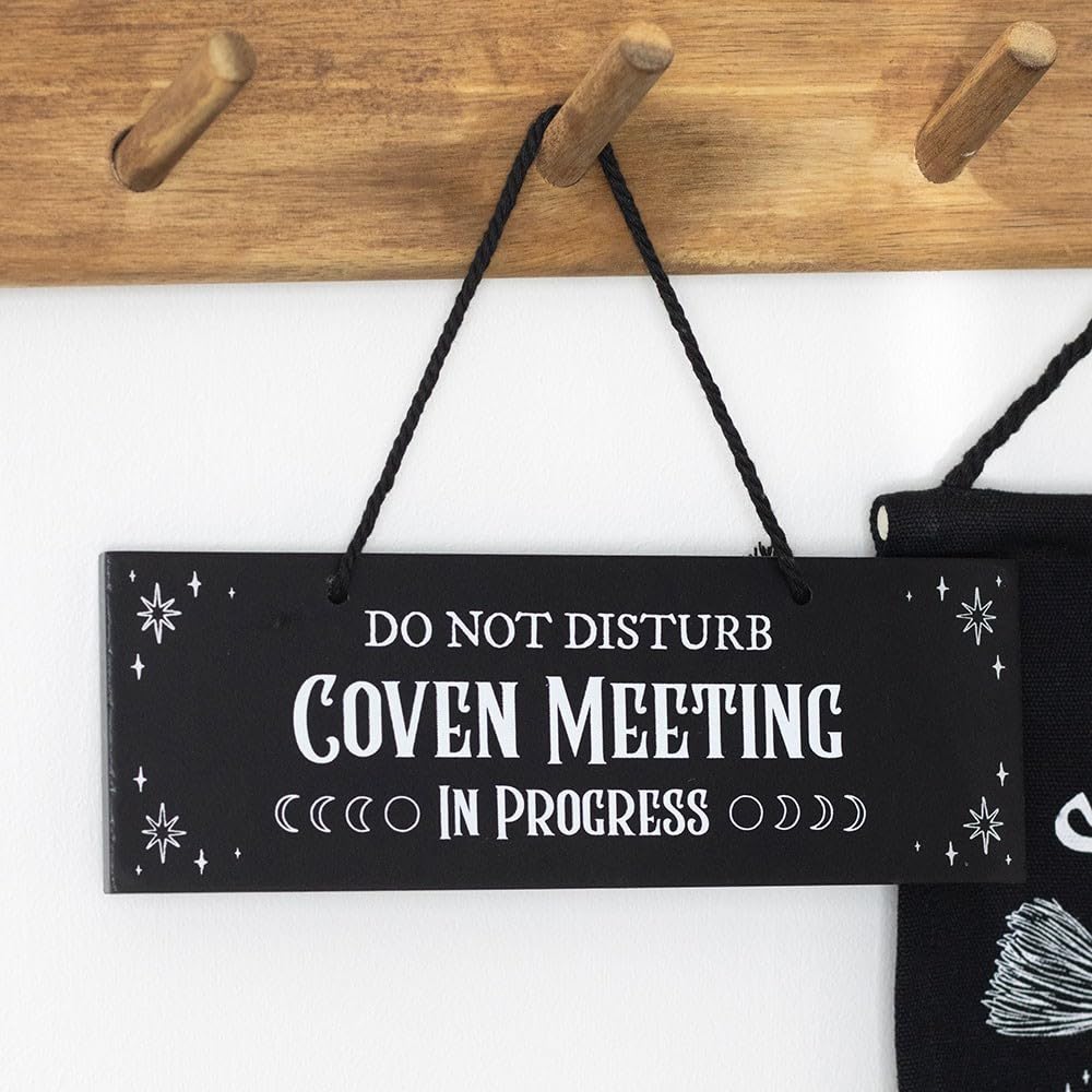 Something Different | Coven Meeting in Progress Decorative Sign | MDF, 20 x 7 x 0.8 cm, Witchy Moon Phase Design, Wall Hanging