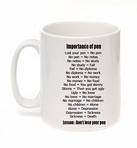 Kruzroyal Importance of Pen Funny Student Uni College Coffee Tea Mug