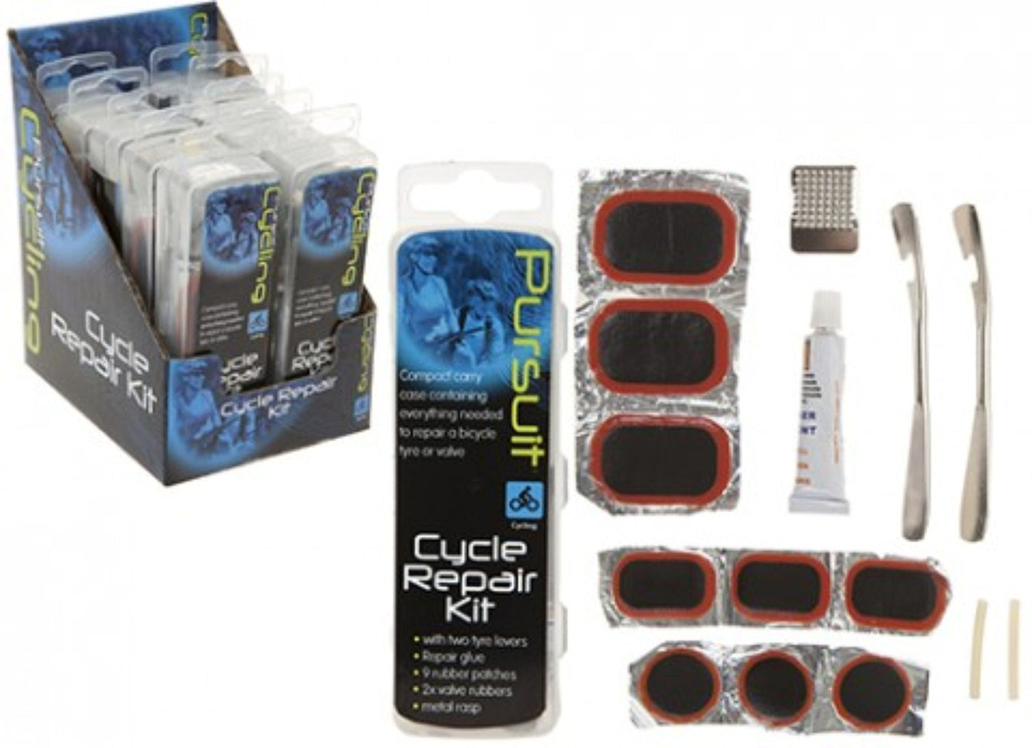 PMS PURSUIT BIKE REPAIR KIT WITH TYRE LEVERS 10PC DISPLAY BO