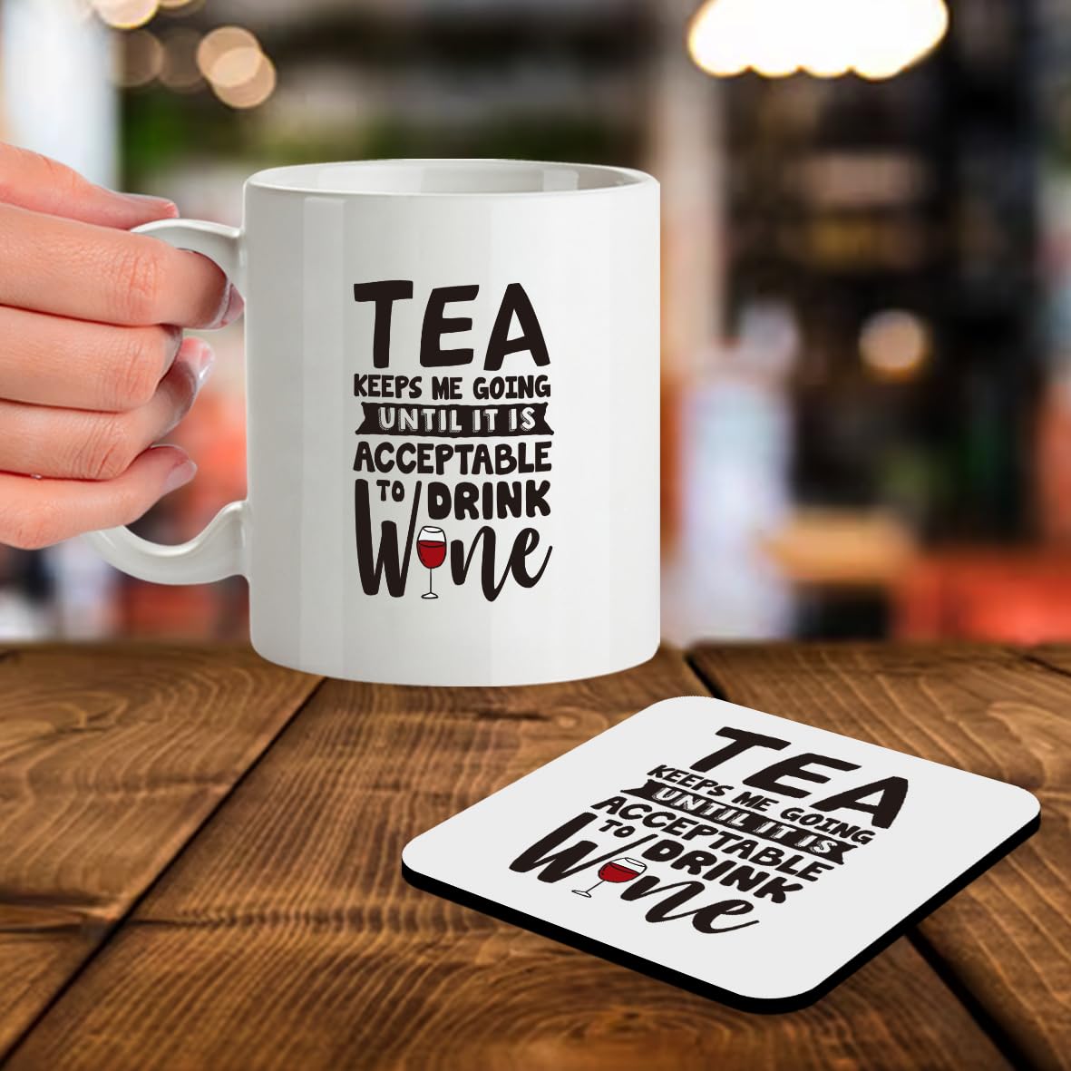 Kruzroyal SM011 Tea Keeps me Going Until it is Acceptable to Drink Wine - Mug & Matching Coaster Set
