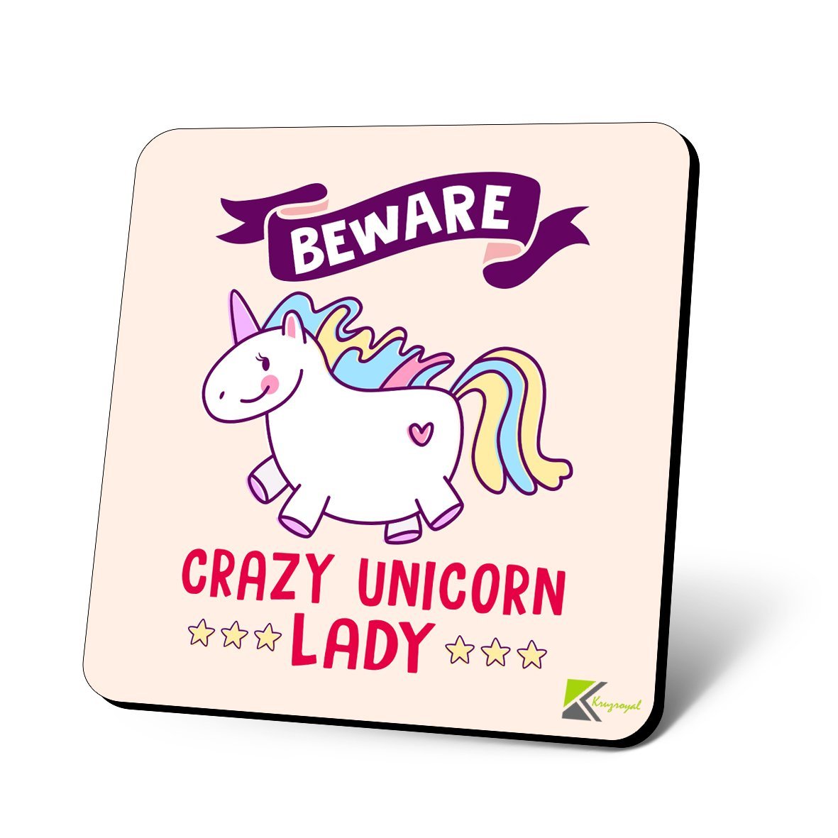 CS1031 Beware Crazy Unicorn Lady Novelty Funny Coffee Tea Drink Christmas Gift Glossy MDF Wooden Coaster