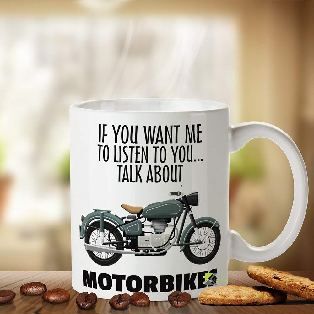 Kruzroyal Motorbike Gift for Men Mug, Talk About Motorbikes, Bike Lovers, Funny Novelty Coffee Tea Mug 11OZ