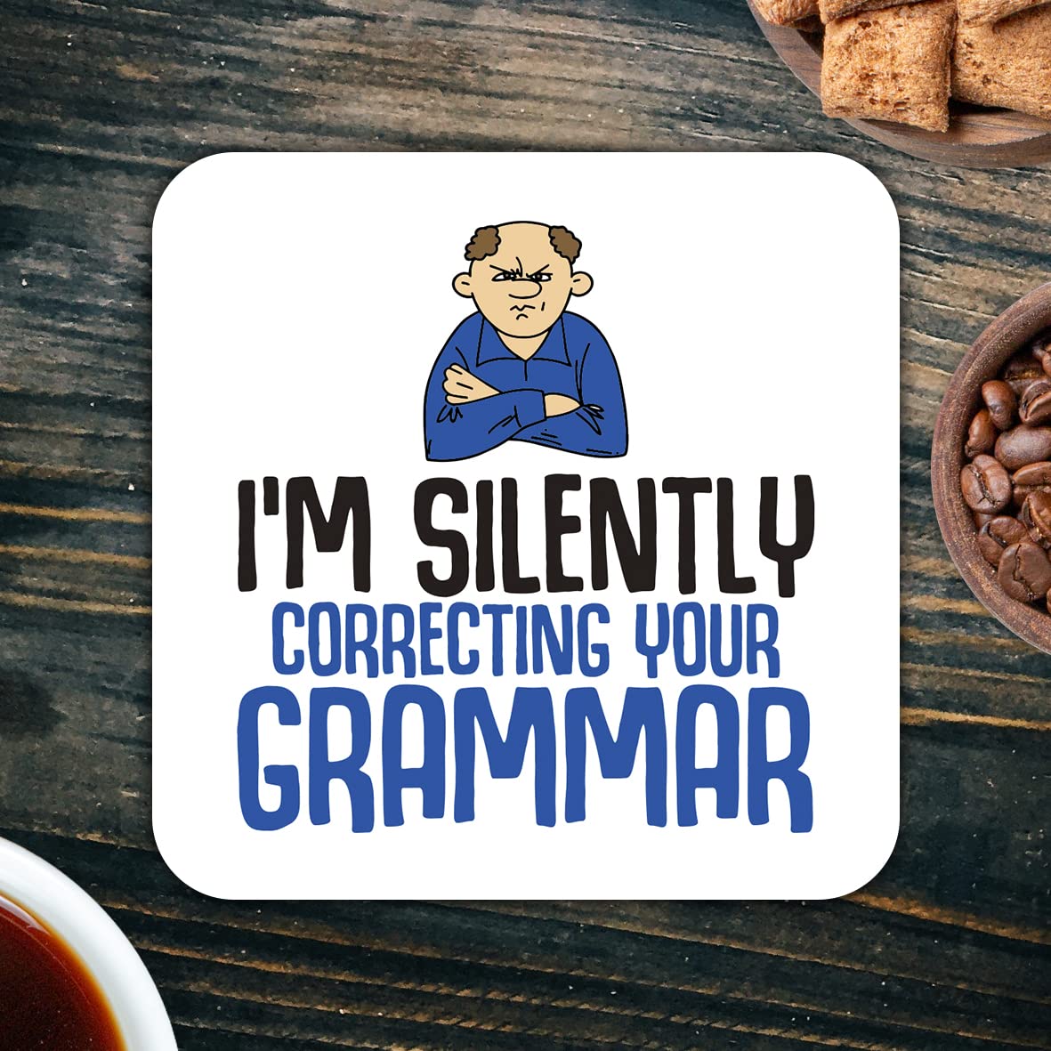 CS455 I'm Silently Correcting Your Grammar Novelty Funny Coffee Tea Drink Gift Glossy MDF Wooden Coaster