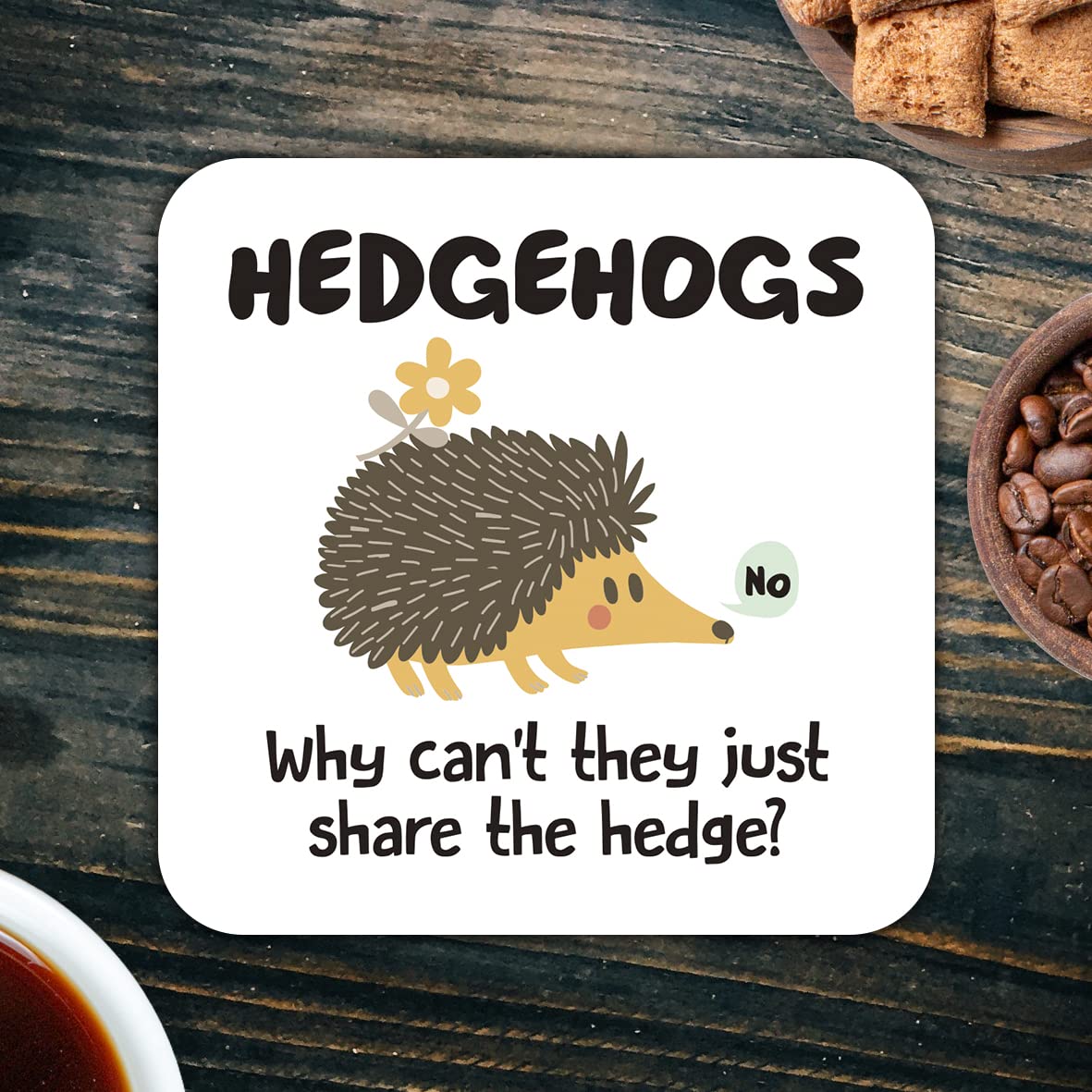 CS723 Hedgehogs Why Can't They just Share The Hedge? Novelty Funny Coffee Tea Drink Gift Glossy MDF Wooden Coaster