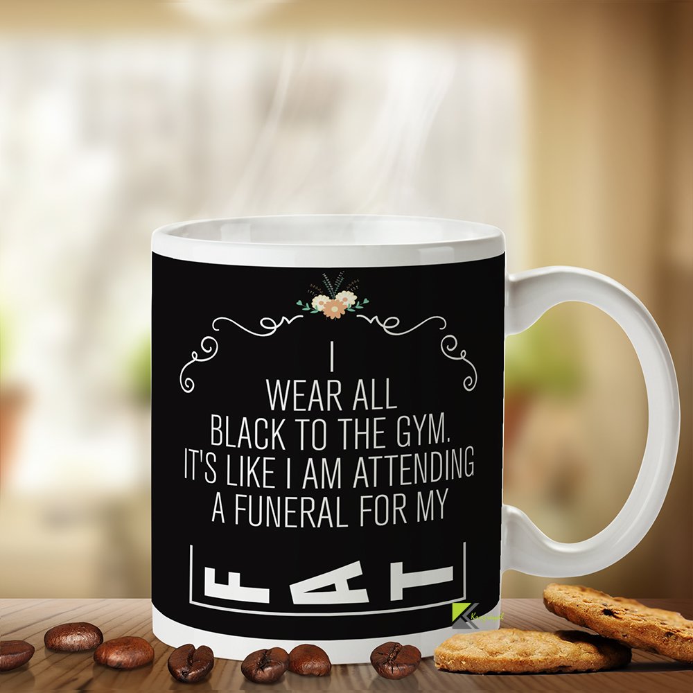 Kruzroyal Funny Gym Mug Black to The Gym Funeral for My Fat - Workout Fitness Gift - 11oz Ceramic Coffee Mug - Motivational Gift