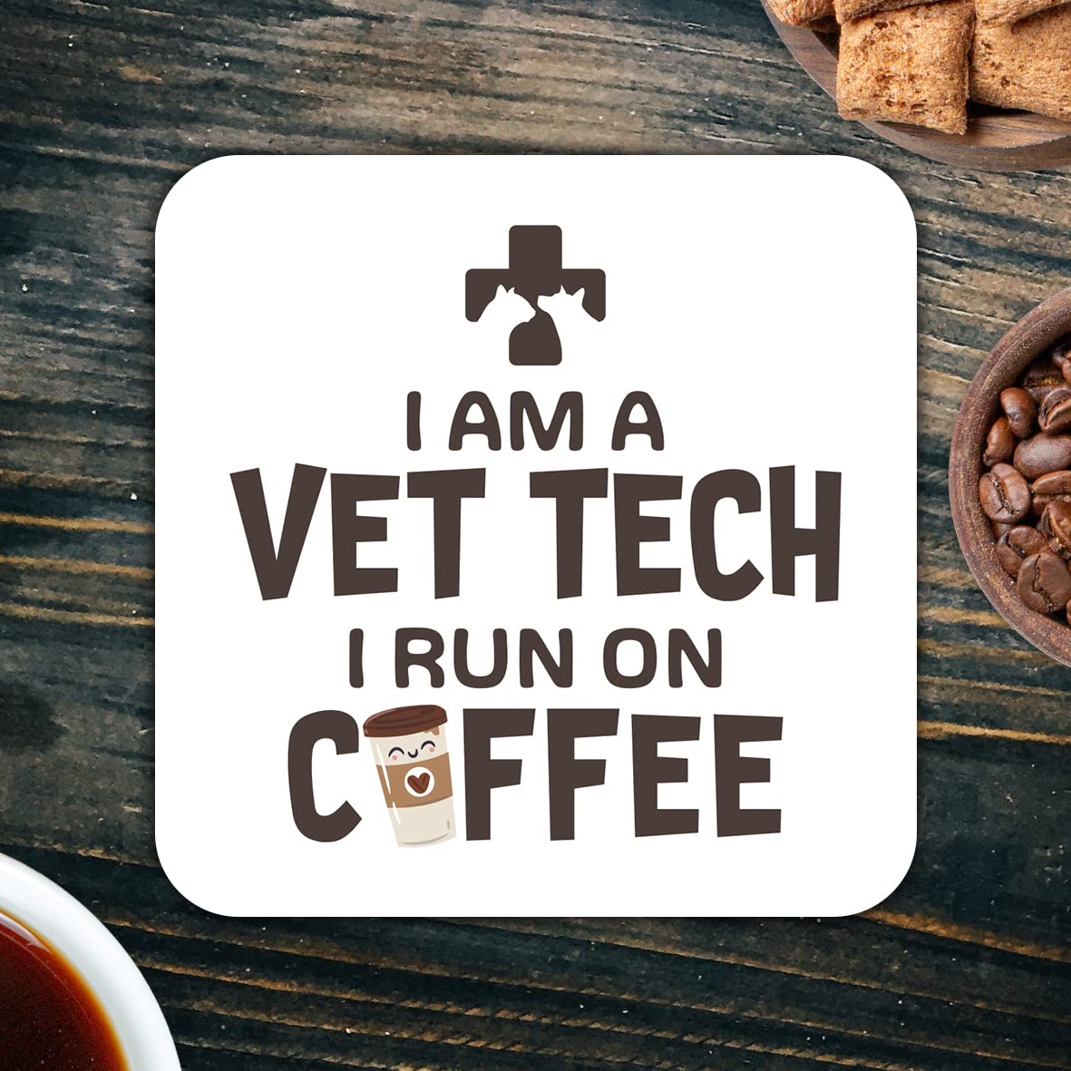 CS797 I am a Vet tech, i Run on Coffee Novelty Funny Coffee Tea Drink Gift Glossy MDF Wooden Coaster