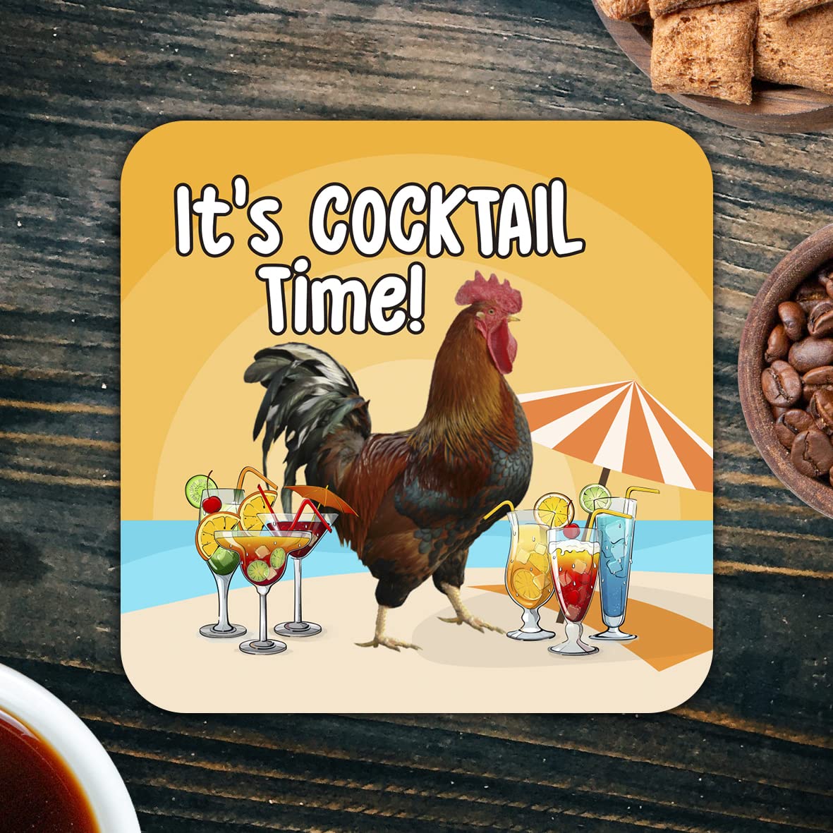 CS694 It's Cocktail Time! Novelty Funny Coffee Tea Drink Gift Glossy MDF Wooden Coaster