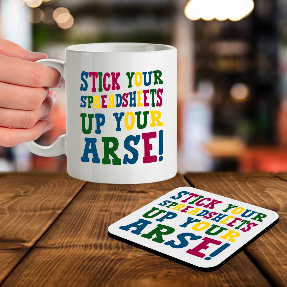 SM058 Stick Your Spreadsheets up Your arse! - Rude 11OZ Mug & Matching Coaster Set