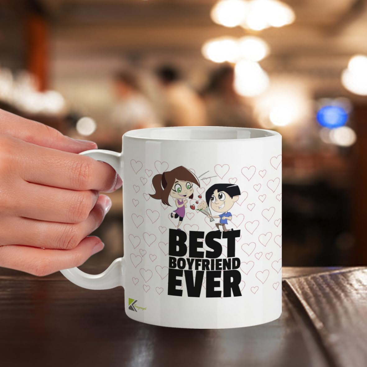 Kruzroyal Best Boyfriend Ever Mug, Cute Cartoon Couple Design, Romantic Novelty Present for Men or Partner, White Ceramic Coffee Cup, 11 oz DZ080