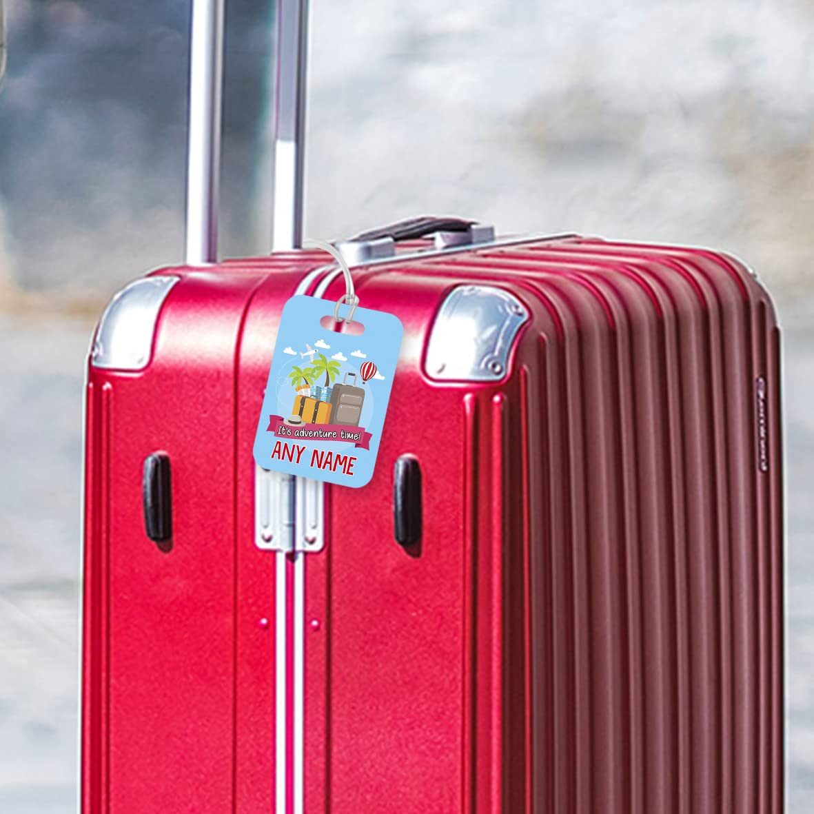 PLT283 Personalised Name : It's Adventure time! Novelty Funny Unique Designer Gift Glossy Plastic Suitcase Luggage Tag