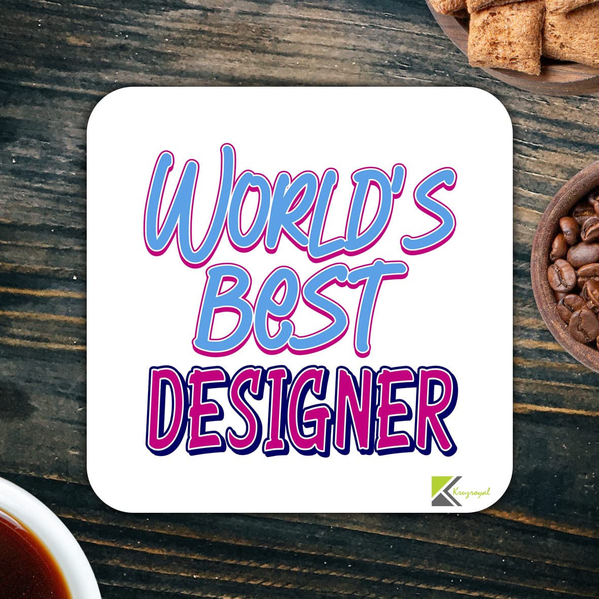 WB069 World's Best Designer MDF Wooden Coaster by Kruzroyal | Gift for Designer | Unique Novelty Present | 9cm x 9cm | Coffee Tea MDF Wooden Coaster