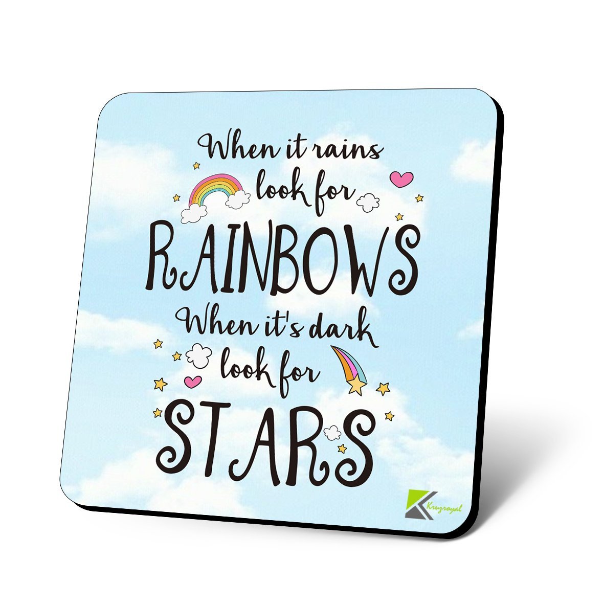 CS1052 When it Rains Look for Rainbows Novelty Funny Coffee Tea Drink Christmas Gift Glossy MDF Wooden Coaster