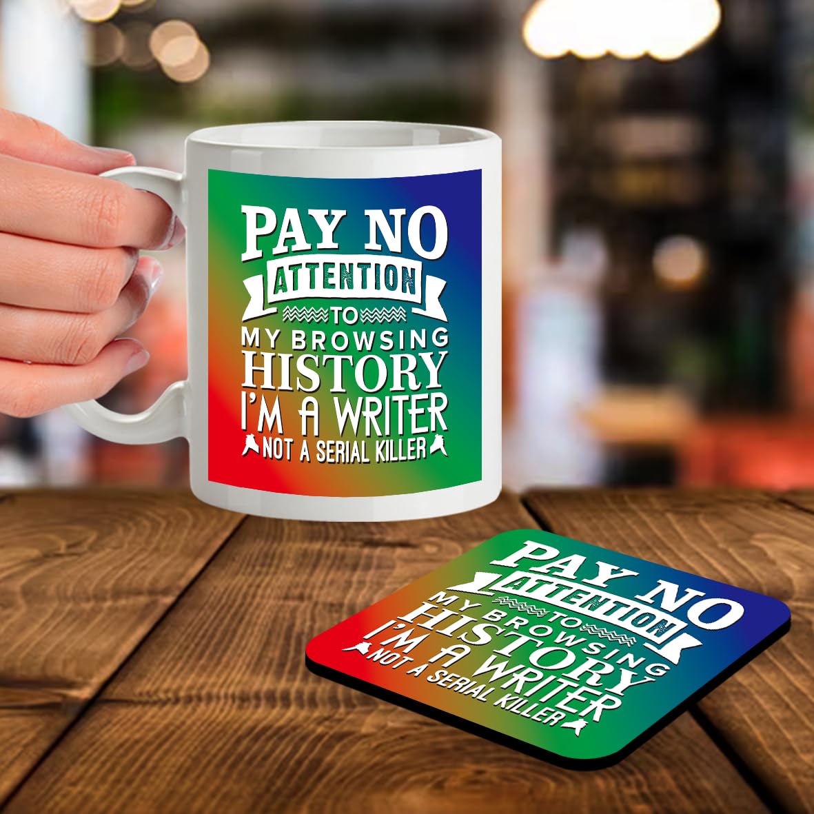 Kruzroyal SM001 Pay No Attention to My Browsing History I'm a Writer not a Serial Killer - Mug & Matching Coaster Set