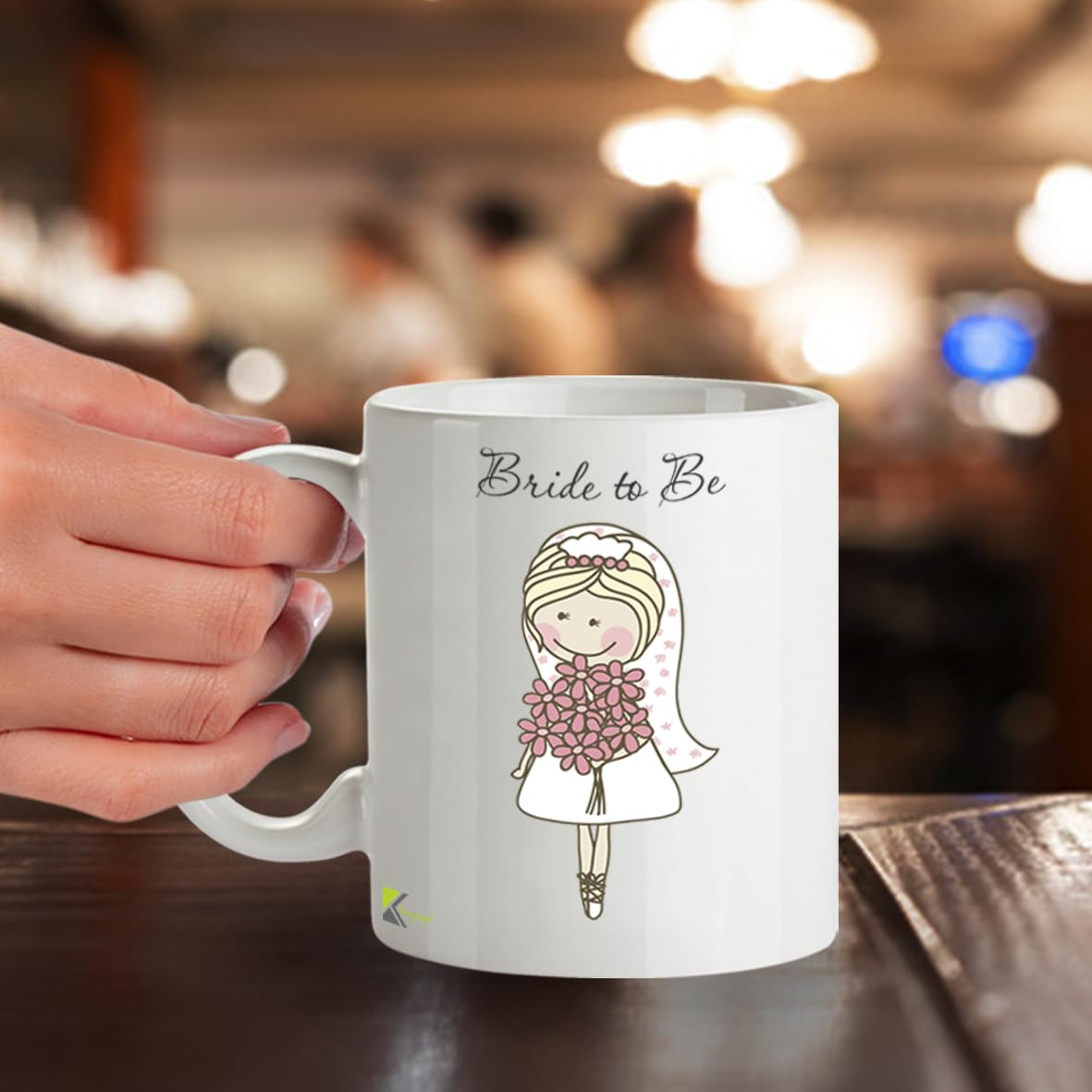 Kruzroyal Bride to Be Mug, Cute Cartoon Bride Design with Flowers, Engagement Gift for Her, Fiancée or Future Mrs, White Ceramic Coffee Cup, 11 oz Novelty Great Gift Idea Coffee Tea Mug
