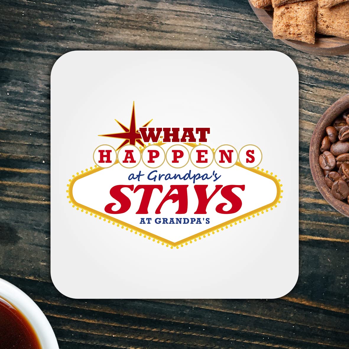 CS684 What Happens at Grandpa's Stays at Grandpa's Novelty Funny Coffee Tea Drink Gift Glossy MDF Wooden Coaster