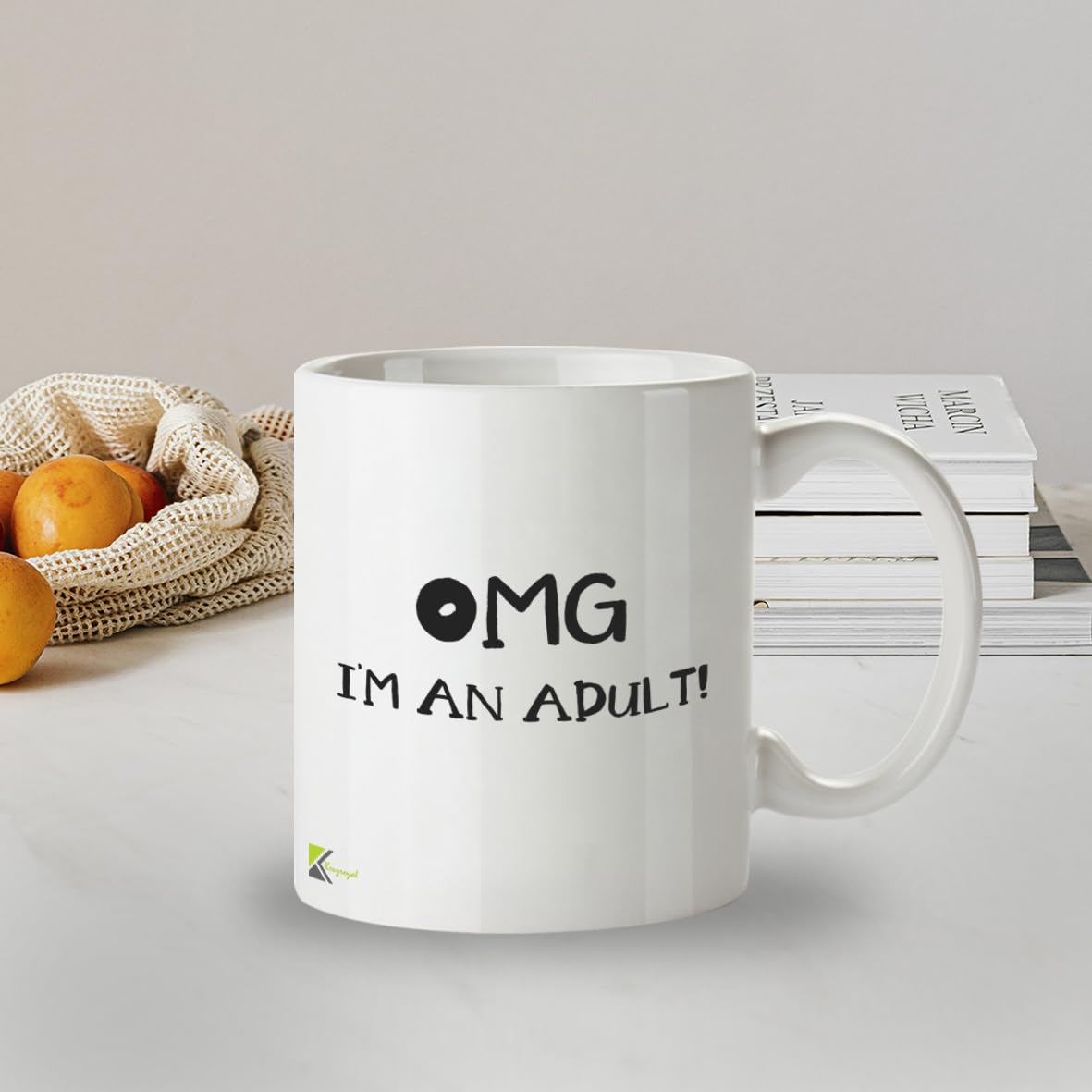 Kruzroyal Funny Adulting Mug, OMG I'm an Adult! Funny Gift Idea Coffee Tea Mug, Novelty 18th or 21st Birthday Gift for Son, Daughter or Friend, White Ceramic, 11 oz